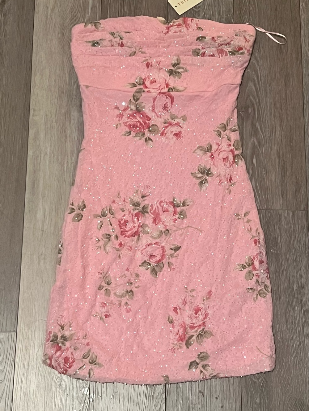 Strapless Pink Floral Mini Dress